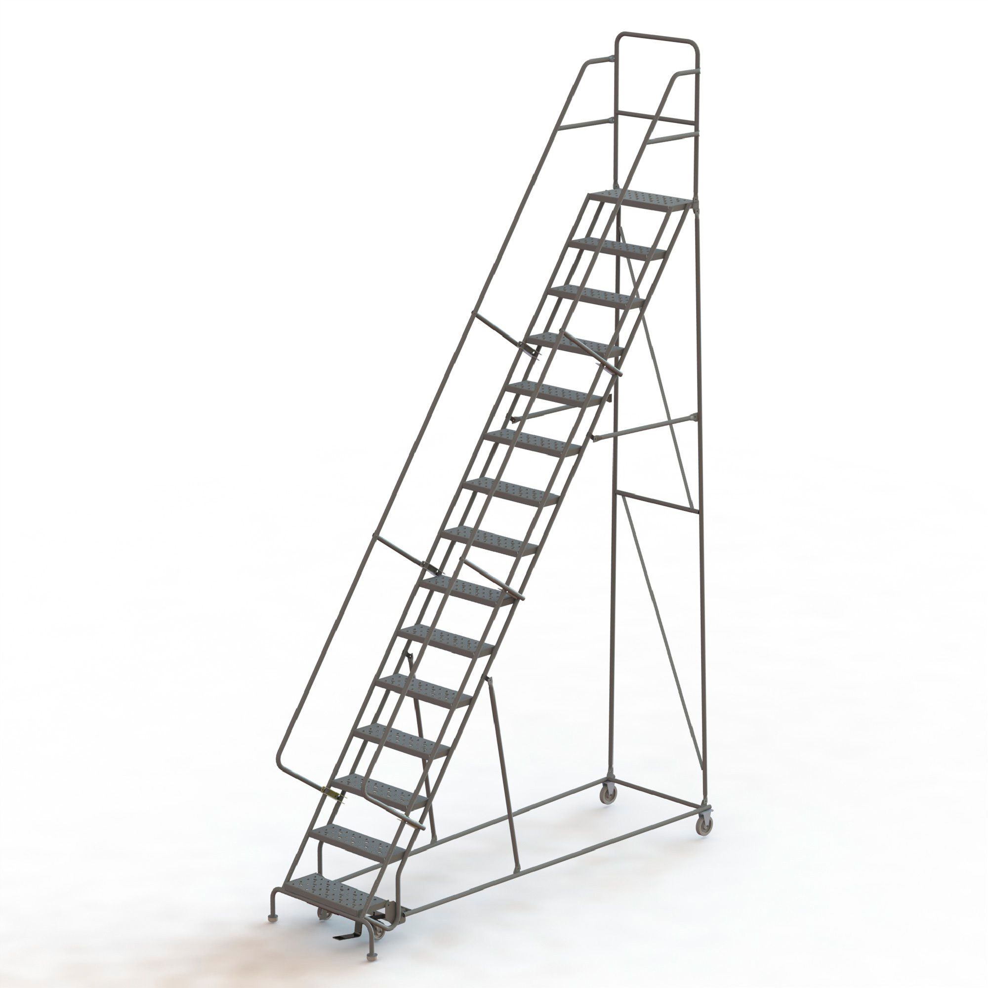 Tri-Arc 15-Step Steel Rolling Ladder with Perforated Steps-- Gray, 24in.W x 10in.D Platform, 450-Lb. Capacity, Model#